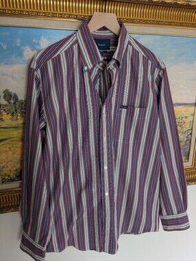 Faconnable Red, Blue & White Striped Button-Down Shirt